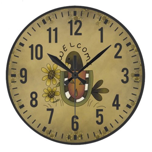 Primitive Country Crow and Sunflowers Rustic Clock