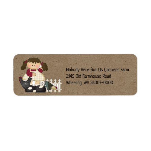 Primitive Country Doll and Chickens Return Address Label