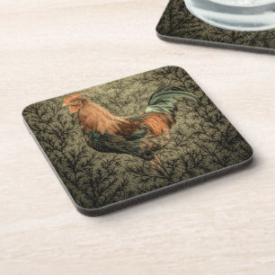 Primitive country farm chicken rustic rooster drink coaster