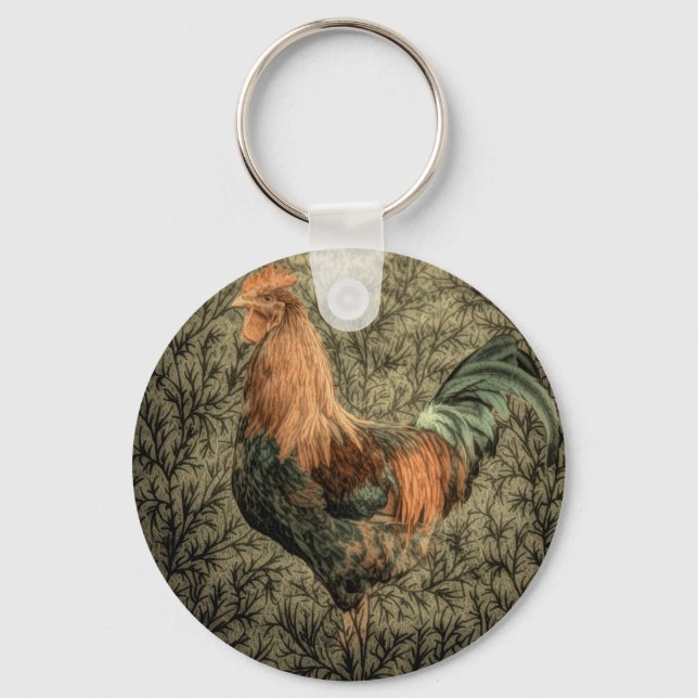 Primitive country farm chicken rustic rooster keychain (Front)