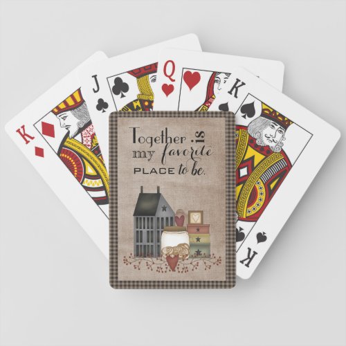 Primitive Country Folk Art Together Saying Playing Cards