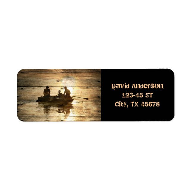 Primitive country lake boat canoe fishing label (Front)