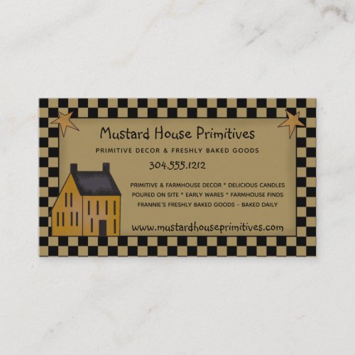 Primitive Country Mustard Saltbox House  Stars  Business Card