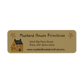 Primitive Country Mustard Saltbox House & Stars Label