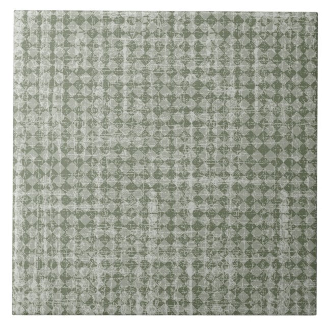 Primitive Country Olive Green Diamond Check Ceramic Tile (Front)