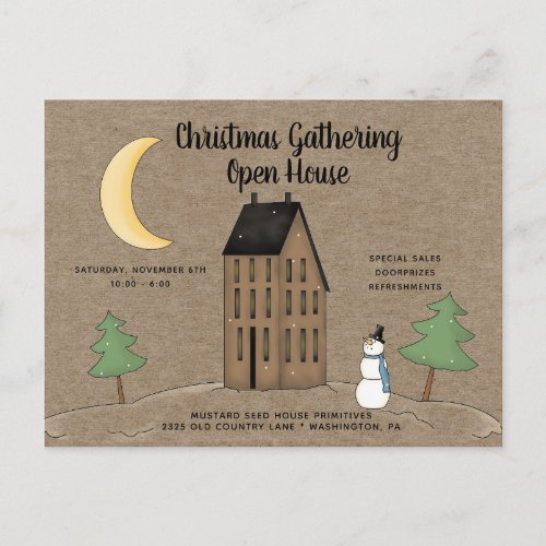 Primitive Country  Open House Holiday Postcard