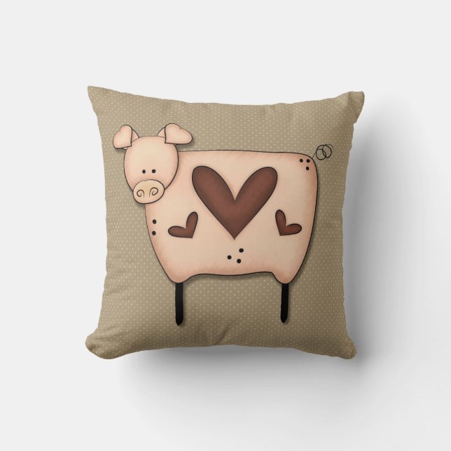Primitive Country Pig Decor Throw Pillow (Front)