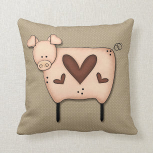 Primitive Country Pig Decor Throw Pillow