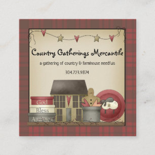 Primitive Country Plaid and Saltbox House Square Business Card