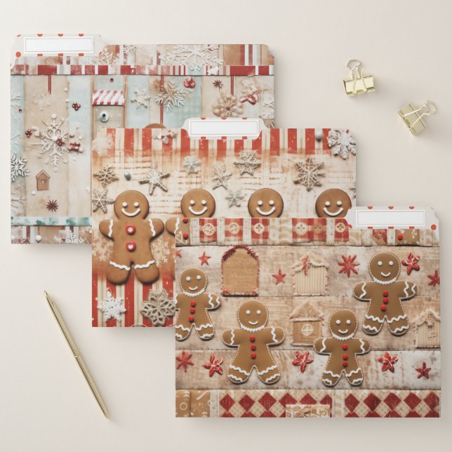 Primitive Country Plaid Quilted Gingerbread File Folder (Set)