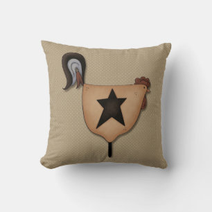 Primitive Country Rooster Decor Throw Pillow