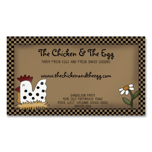 Primitive Country Rustic Farmhouse Chicken Kraft B Business Card Magnet (Front)