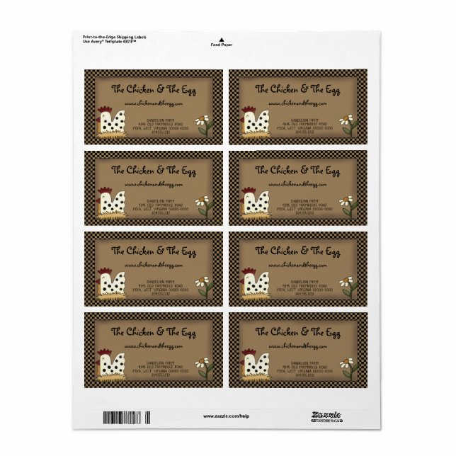 Primitive Country Rustic Farmhouse Chicken Kraft   Label (Full Sheet)