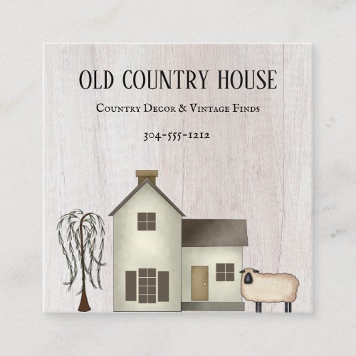 Primitive Country Rustic Old Country House Sheep  Square Business Card