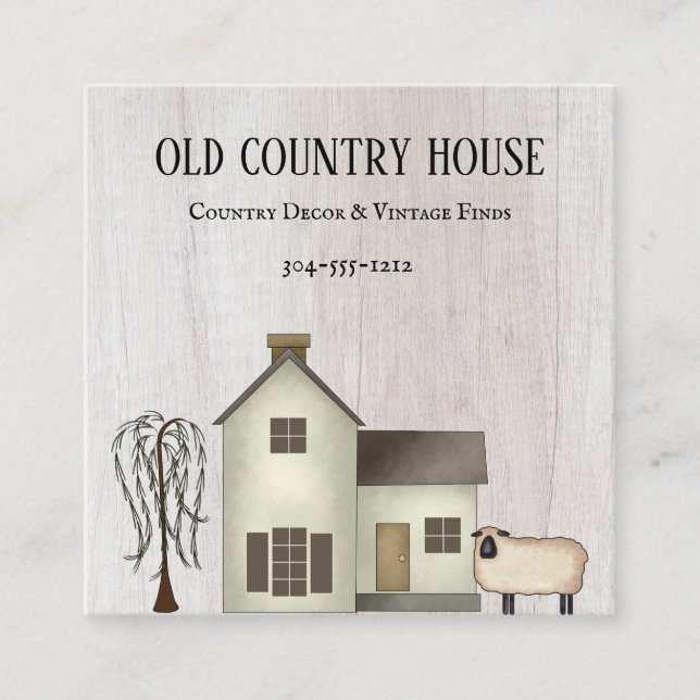 Primitive Country Rustic Old Country House Sheep  Square Business Card (Front)