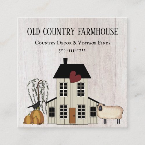 Primitive Country Rustic Old Farmhouse Fall Sheep  Square Business Card