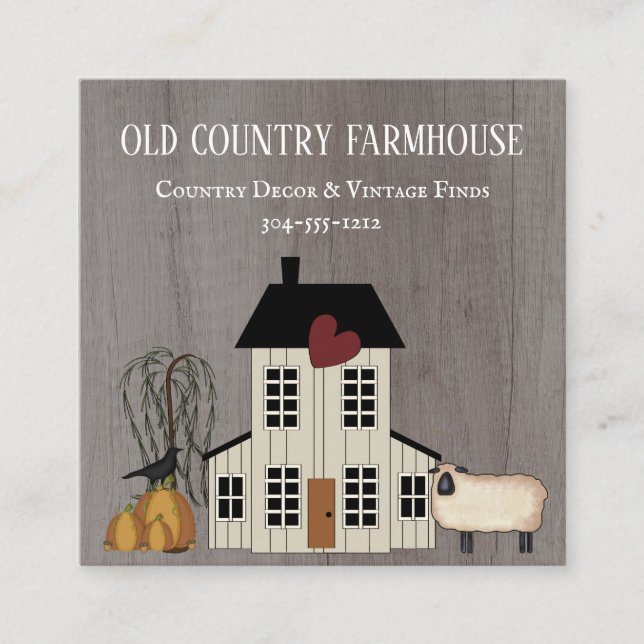 Primitive Country Rustic Old Farmhouse Fall Sheep  Square Business Card (Front)