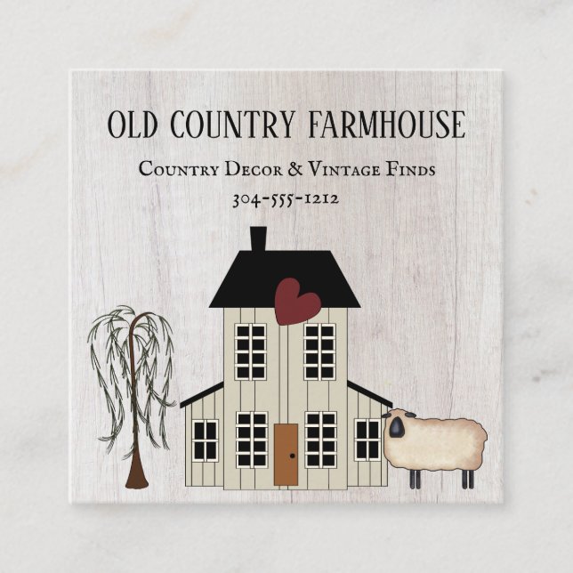 Primitive Country Rustic Old Farmhouse Sheep Square Business Card (Front)