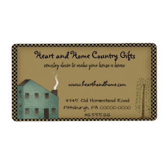 Primitive Country Saltbox House Checked Shipping Label