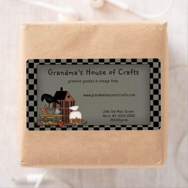 Primitive Country Saltbox House Crow Shipping Label (Insitu)