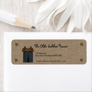 Primitive Country Saltbox House Rusty Stars Kraft Label