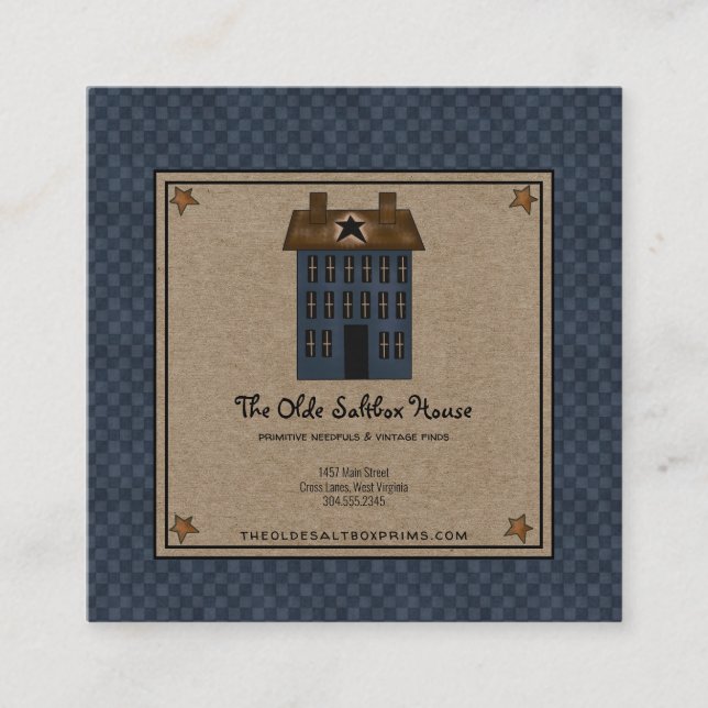 Primitive Country Saltbox House Rusty Stars Kraft Square Business Card (Front)