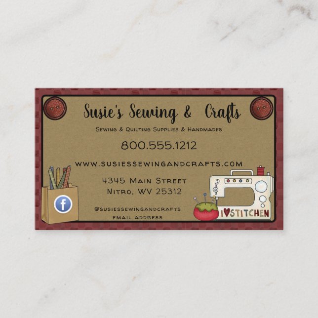 Primitive Country Sewing Crafts Rustic Business Card (Front)
