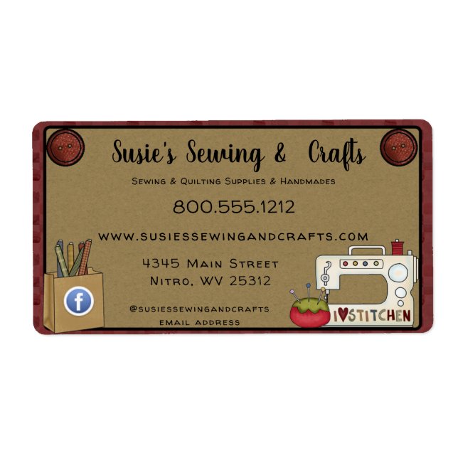 Primitive Country Sewing Crafts Rustic Business Label (Front)