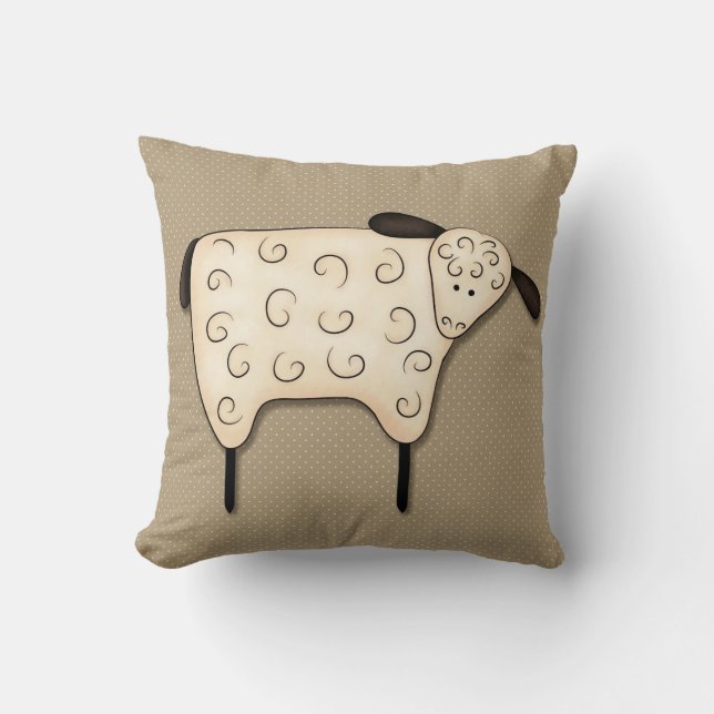 Primitive Country Sheep Decor Throw Pillow (Front)