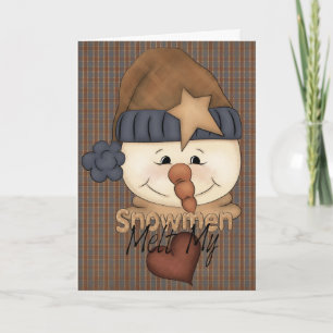 Primitive Country Snowman Holiday Greeting Card
