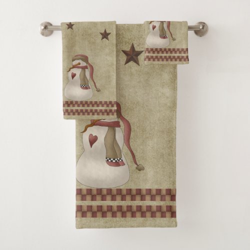 Primitive Country Snowmen Bath Towel Set