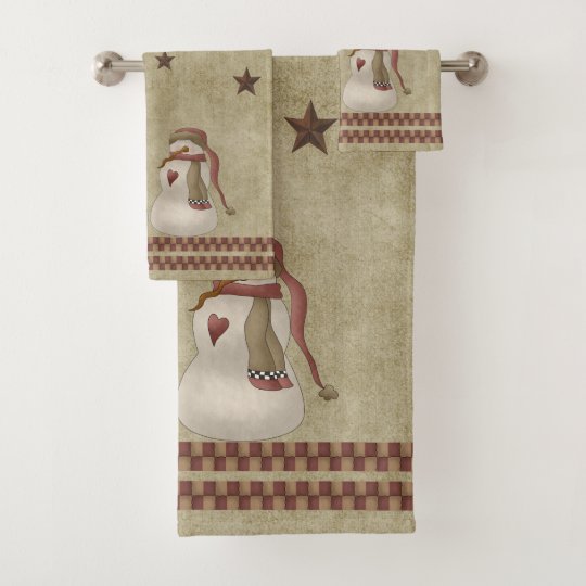 Primitive Country Snowmen Bath Towel Set