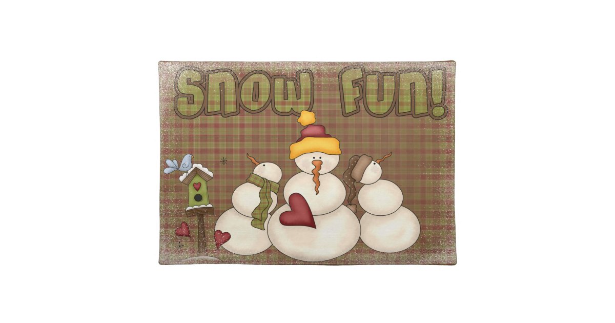 Primitive Country Snowmen Winter Scene Placemat Zazzle