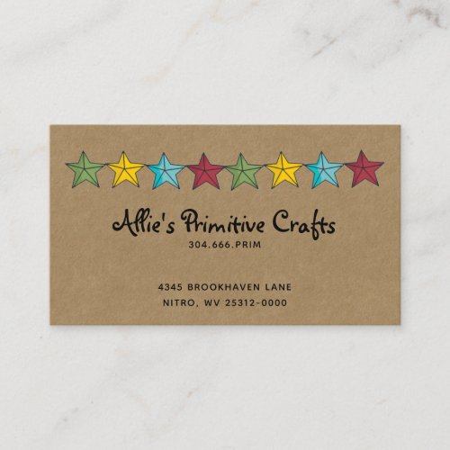Primitive Country Stars on Kraft Business Card 