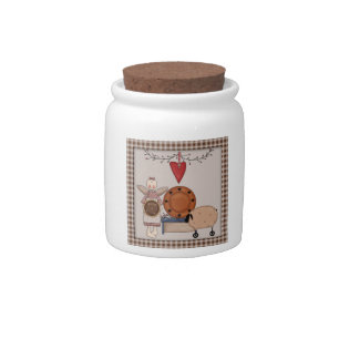 Primitive Country Sunflower Sheep & Angel Candy Jar
