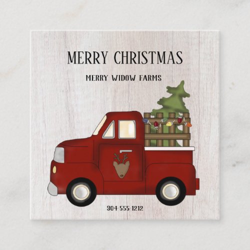 Primitive Country Vintage Red Farm Truck Christmas Square Business Card