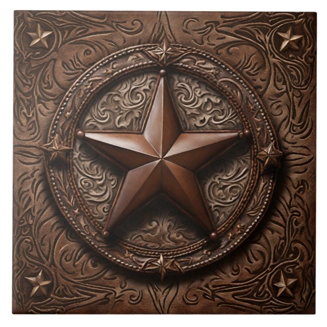 Primitive Cowboy Brown Country Western Texas Star  Ceramic Tile (Front)
