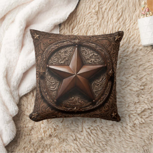 Primitive Cowboy Brown Country Western Texas Star Throw Pillow