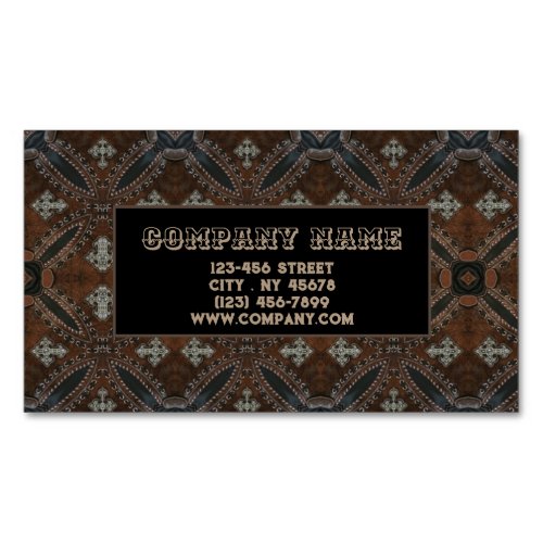 Primitive cowboy western country Tooled Leather Business Card Magnet