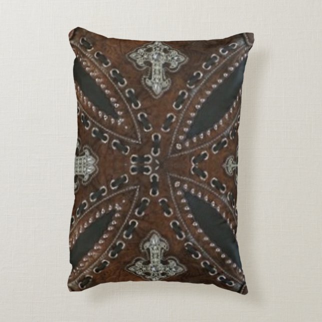 Primitive cowboy western country Tooled Leather Decorative Pillow (Back(Vertical))