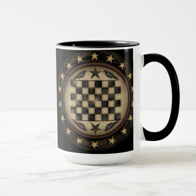 Primitive Crow Checkerboard Coffee Mug (Right)