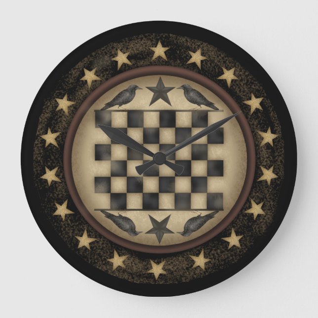 Primitive Crow Checkerboard Wall Clock (Front)