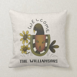 PRIMITIVE CROW WELCOME COUNTRY NAME THROW PILLOW