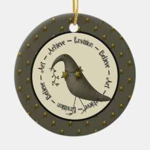 Primitive Crows Achieve Believe Ornament