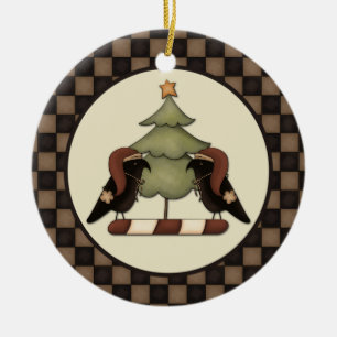 Primitive Crows and Tree From Our House To Yours Ceramic Ornament