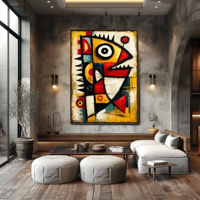 Primitive Cubist Creature Bold Abstract Wall Art (Creator Uploaded)