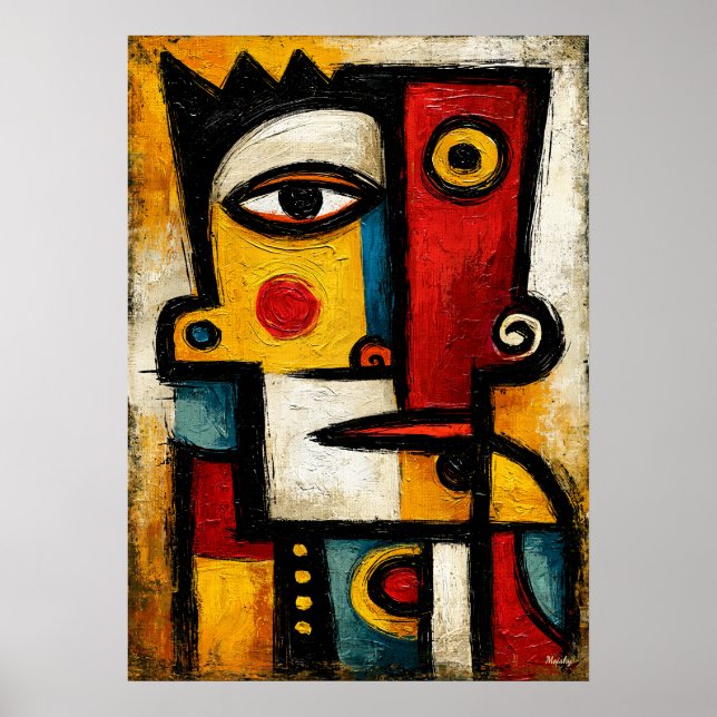 Primitive Cubist King Bold Abstract Geometric Art Poster (Front)