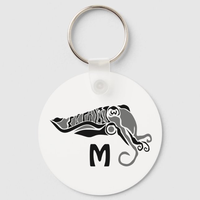 Primitive Cuttlefish in a Dark Stencil Style Keychain (Front)