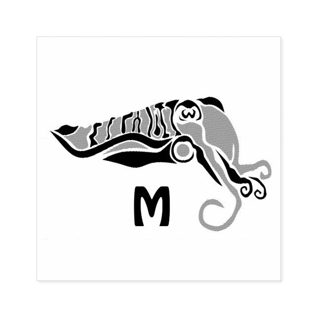 Primitive Cuttlefish in a Dark Stencil Style Rubber Stamp (Imprint)