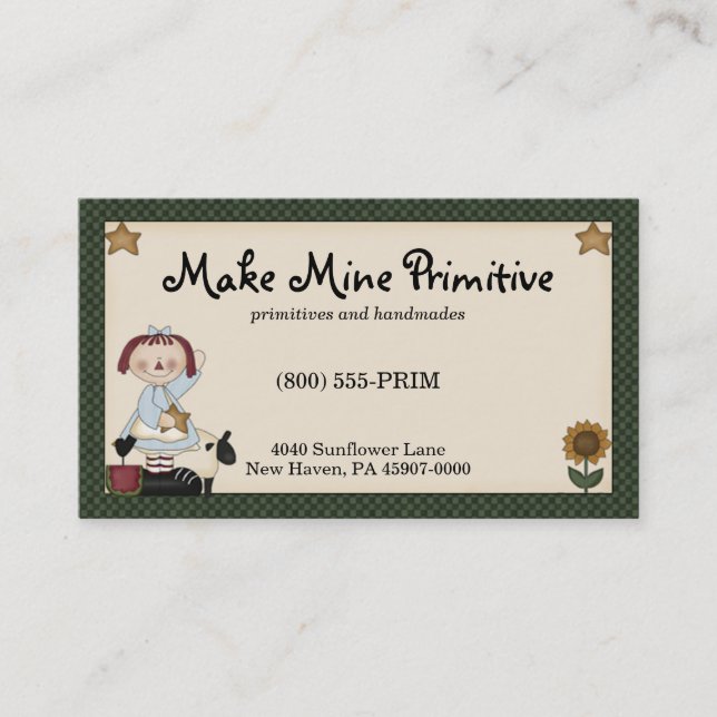 Primitive Doll with Gold Star  Business Card (Front)